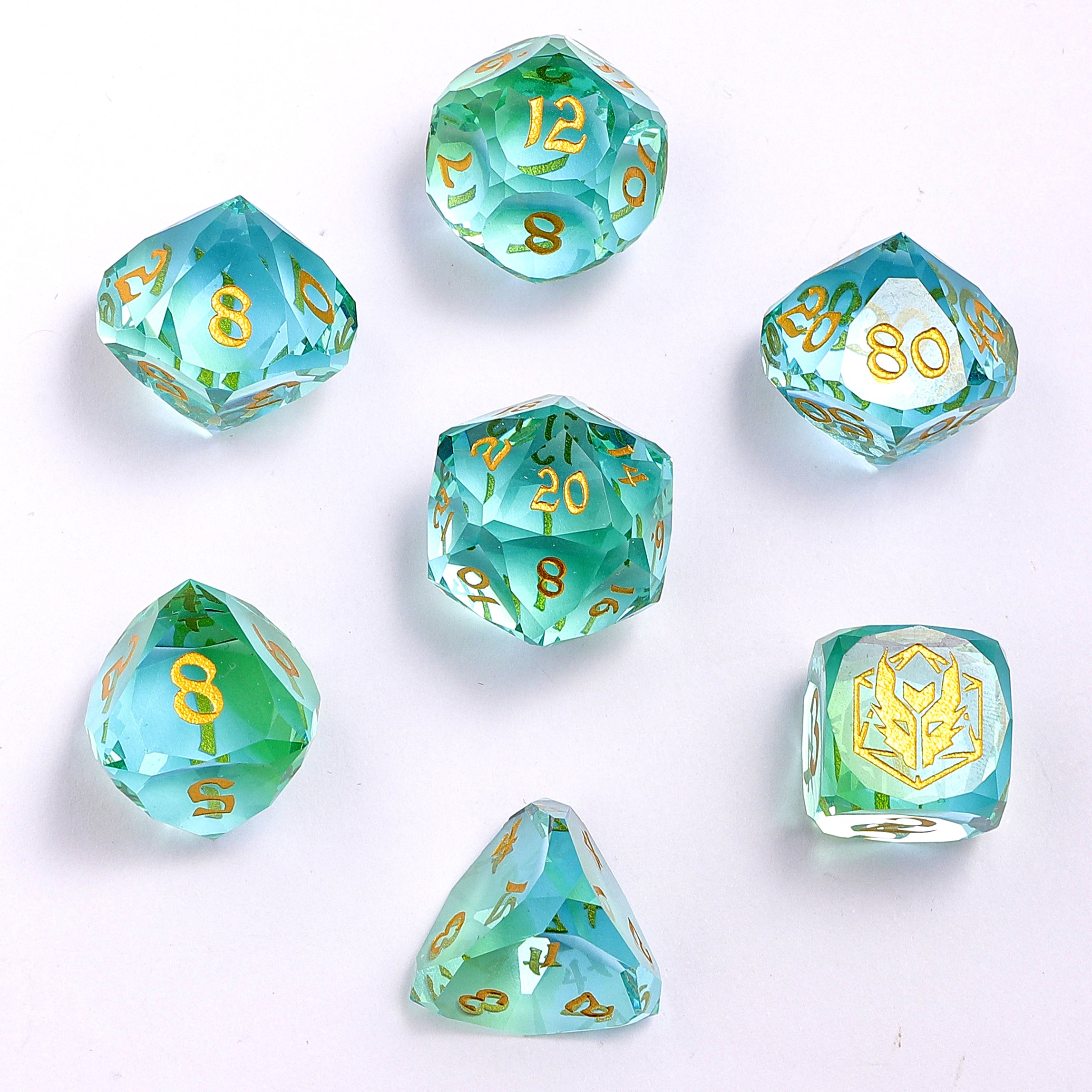 Dragon’s Hoard Luster Cut Dice Set - Blue & Green Glass