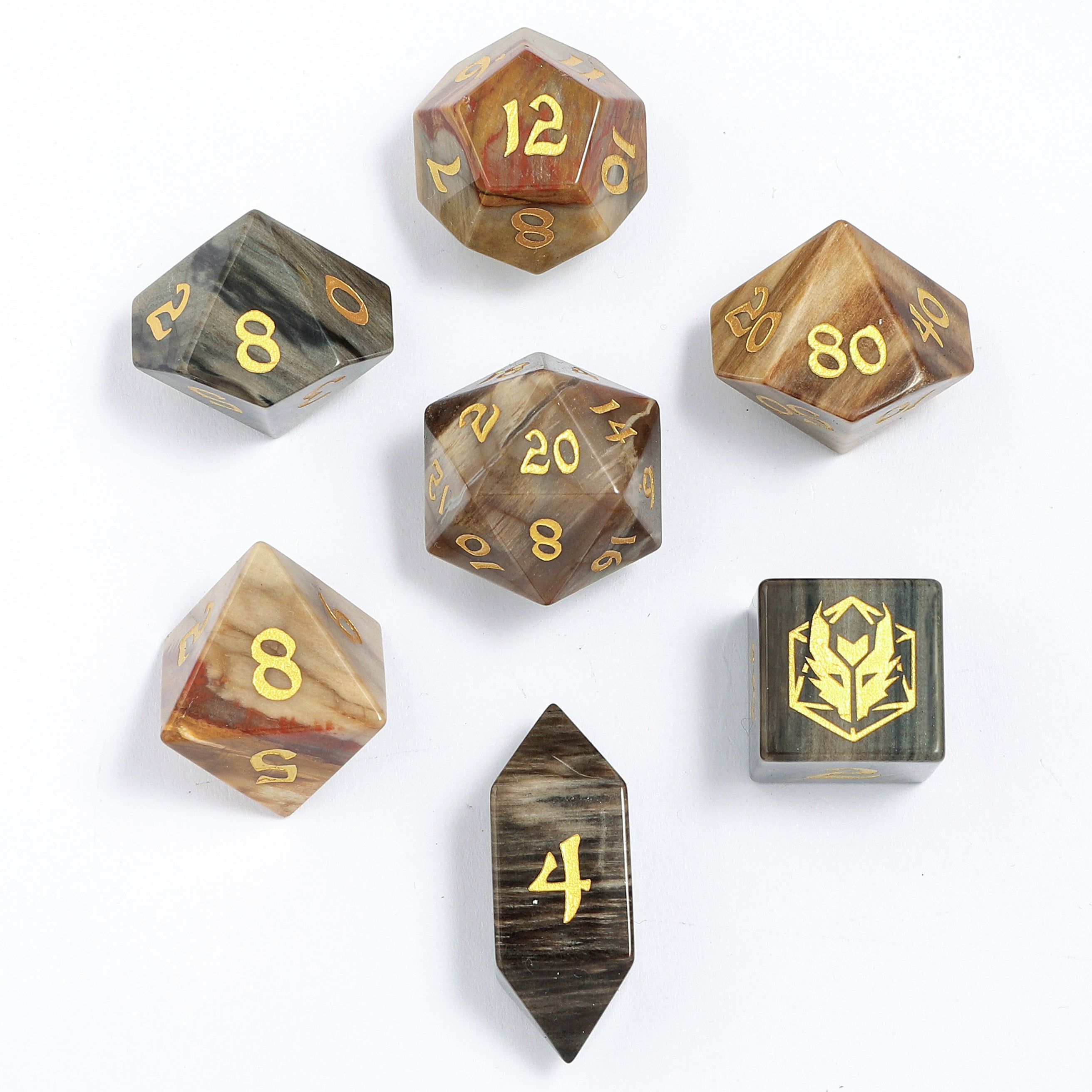 Dragon's Hoard Gemstone Dice Set - Petrified Wood