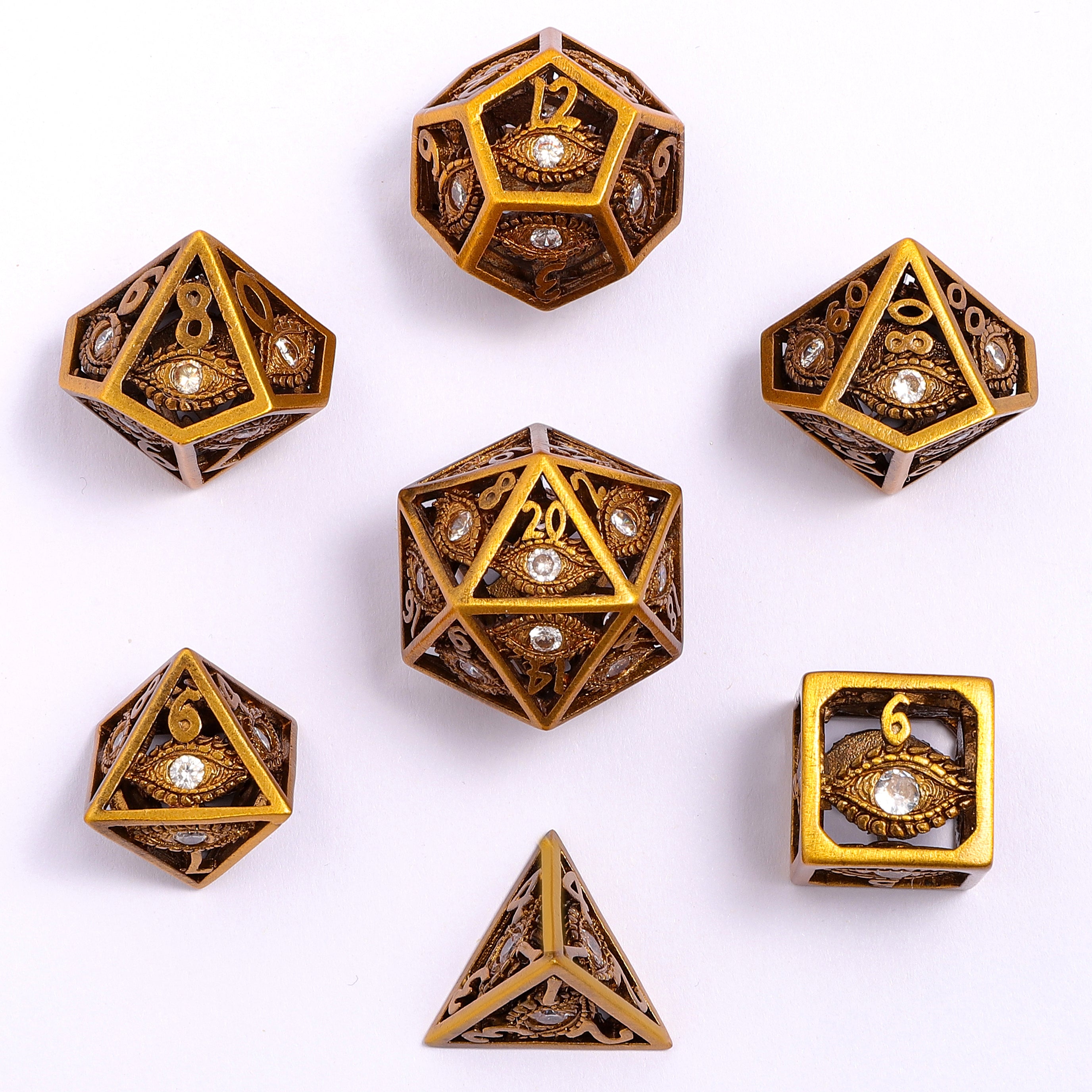 Dragon's Eye Hollow Metal Dice Set - White Gems