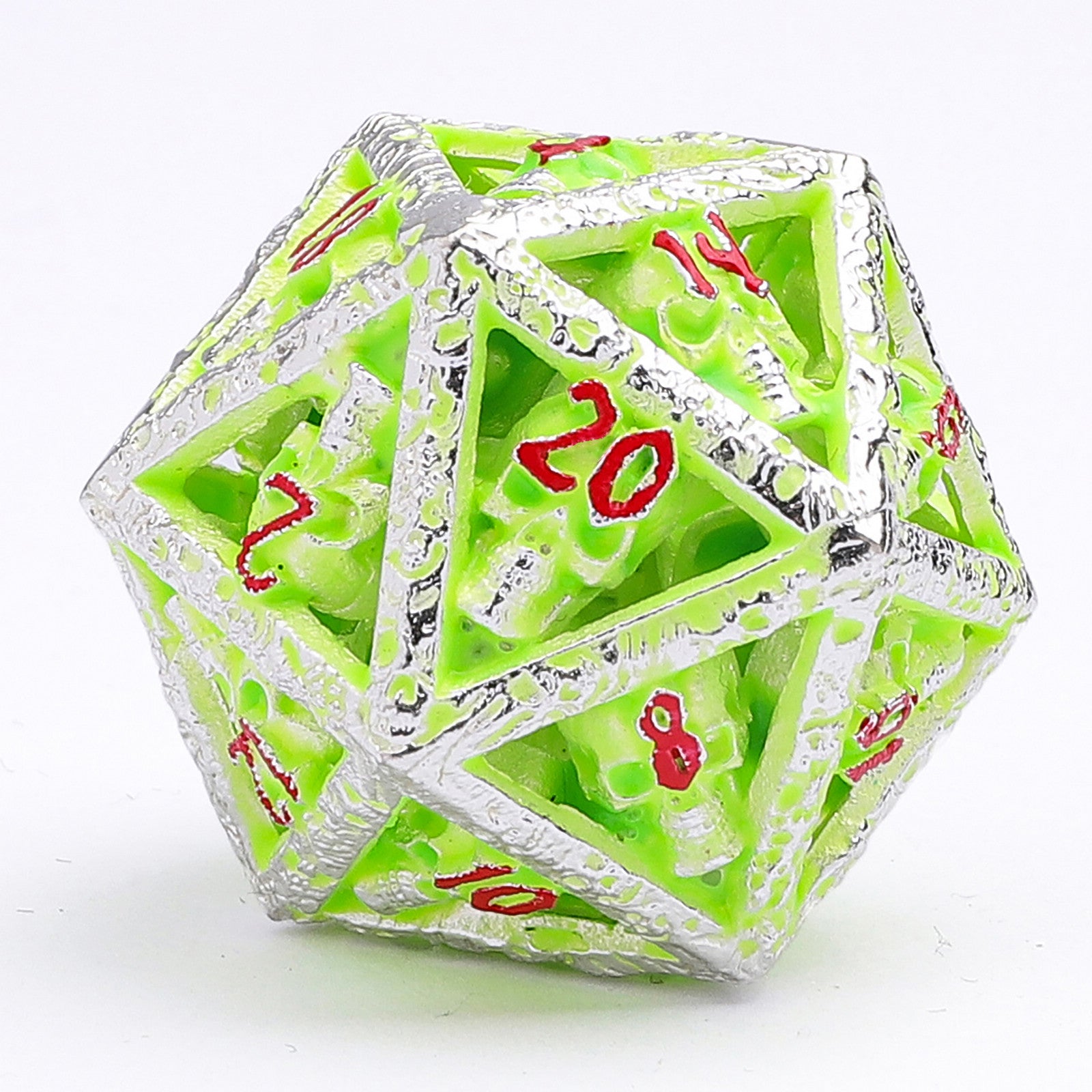 Skull's Grin Hollow Metal Dice Set - Glow in the Dark - Green