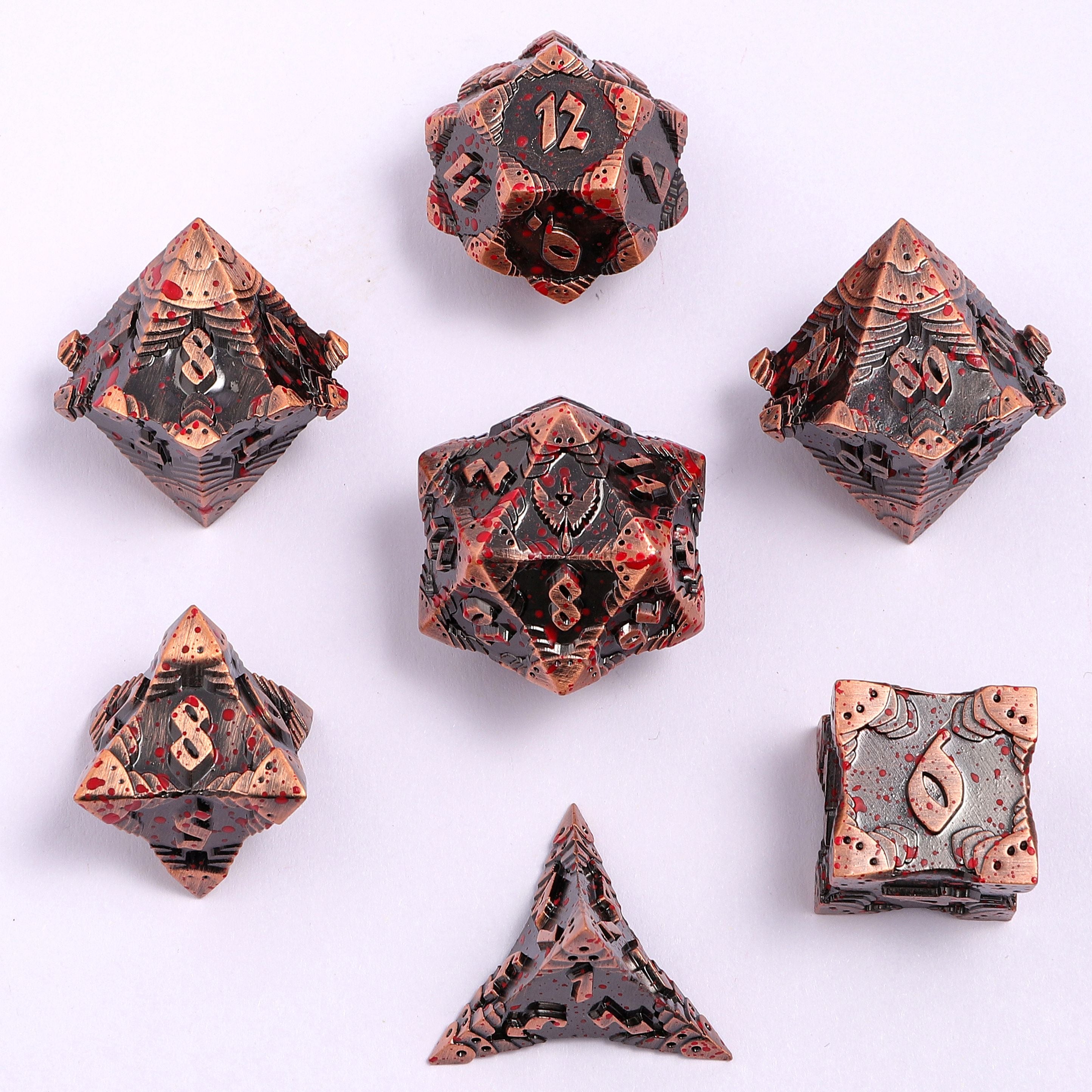 Solid Metal Paladin Class RPG Dice Set - Ancient Copper w/Blood Splatter