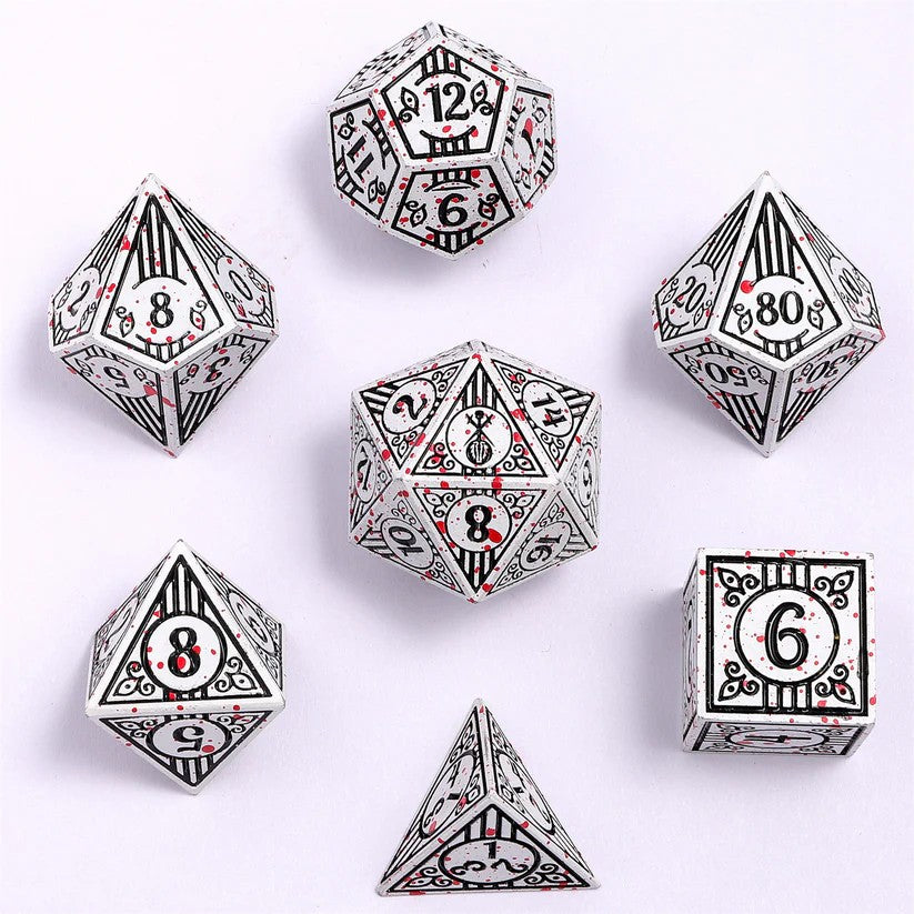 Metal Bard RPD Dice Set - White w/Blood Splatter