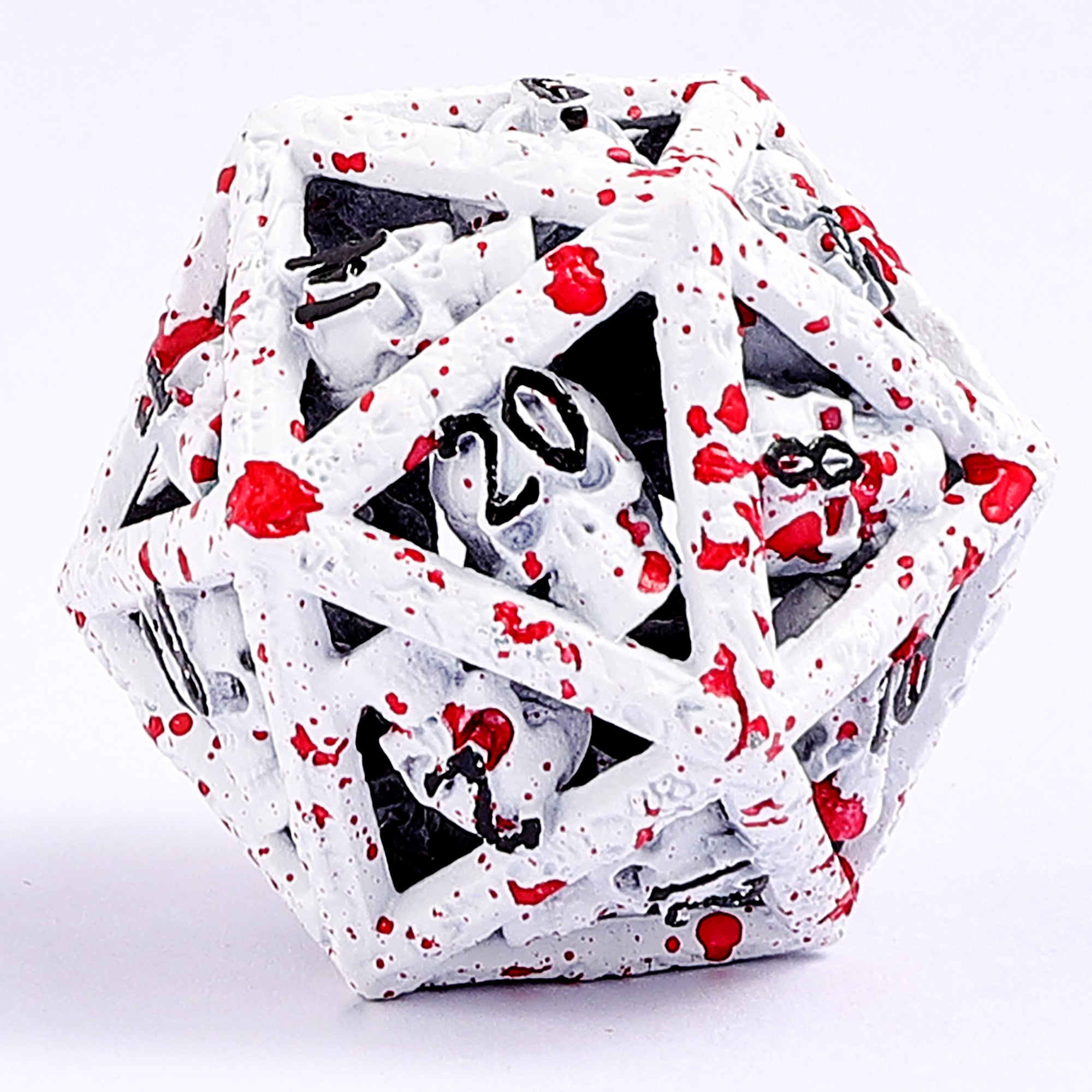 Skulls Grin Hollow Metal Dice  Set - White w/Blood Splatter