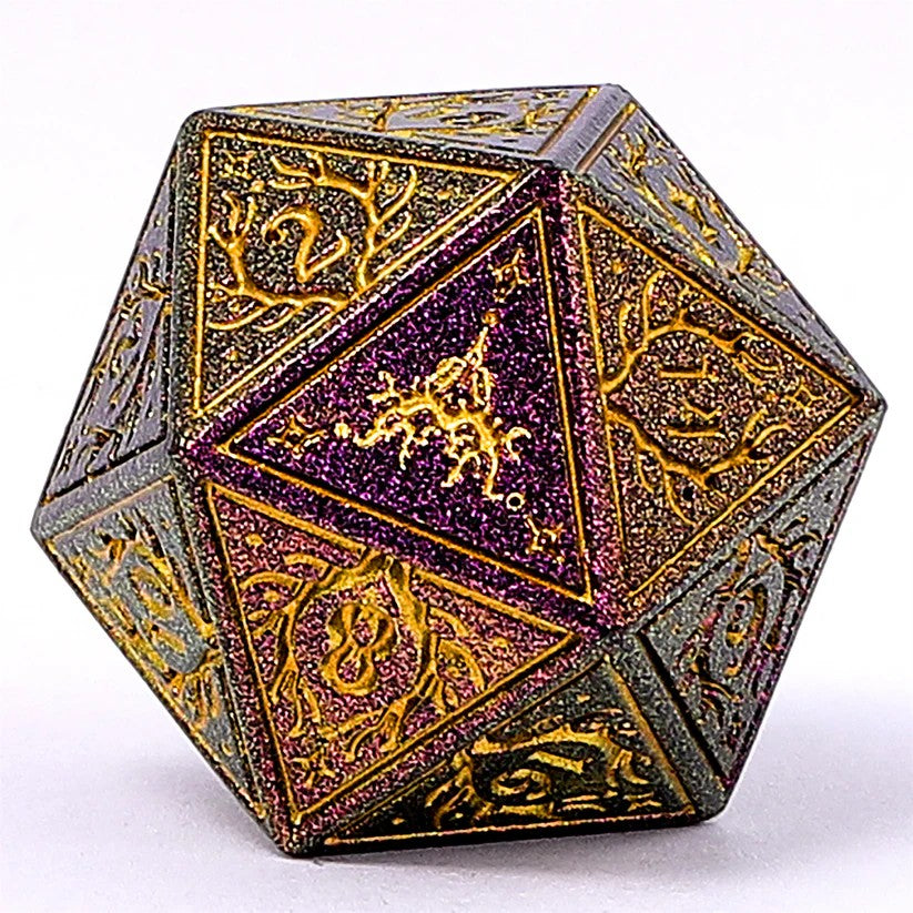 Metal Druid RPG Dice Set - Glitter Purple w/Gold