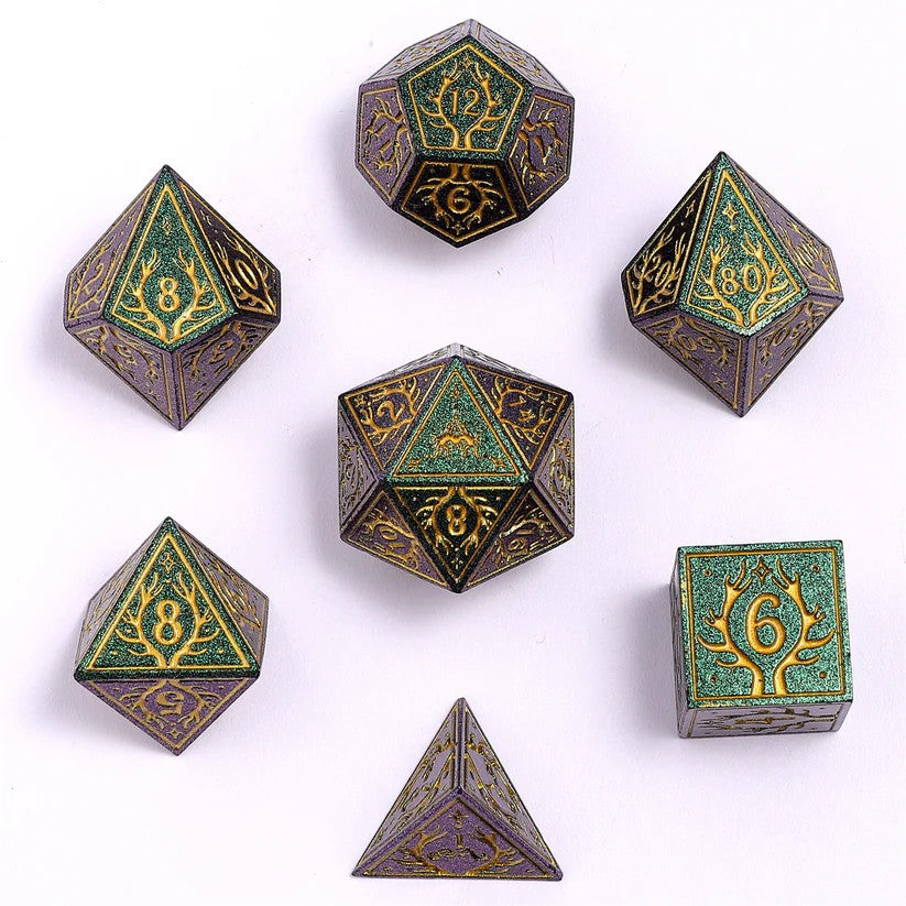 Metal Druid RPG Dice Set - Glitter Green w/Gold