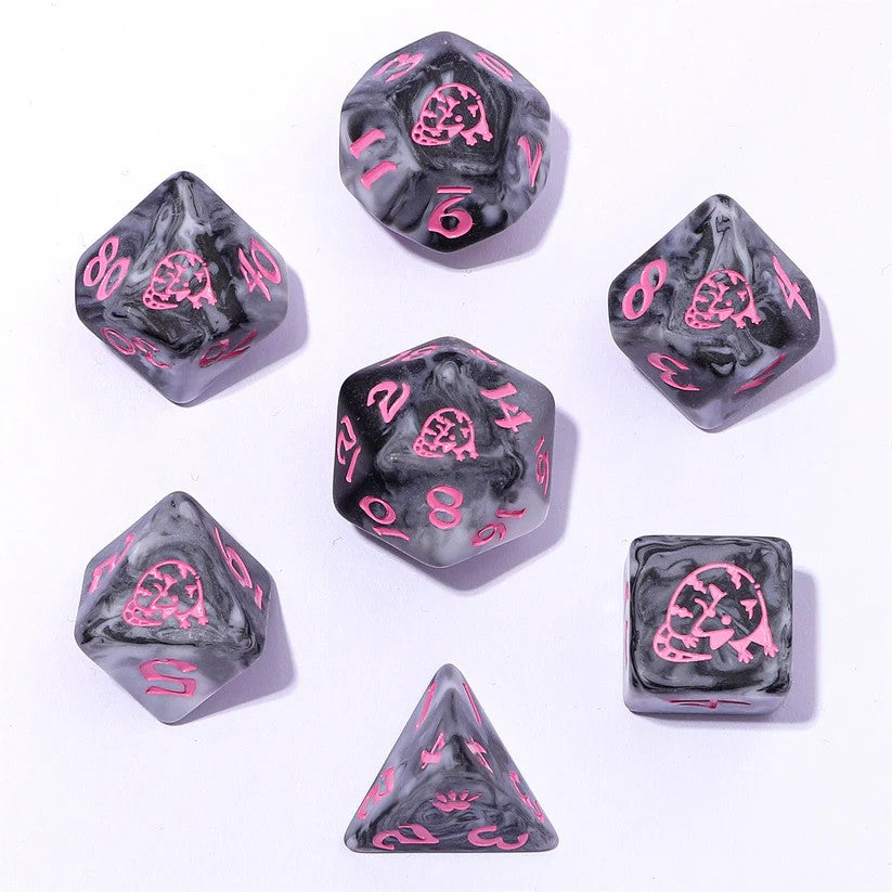 Wyrmforged Rollers Round Edge Resin RPG Dice Set - Opossum - Grey