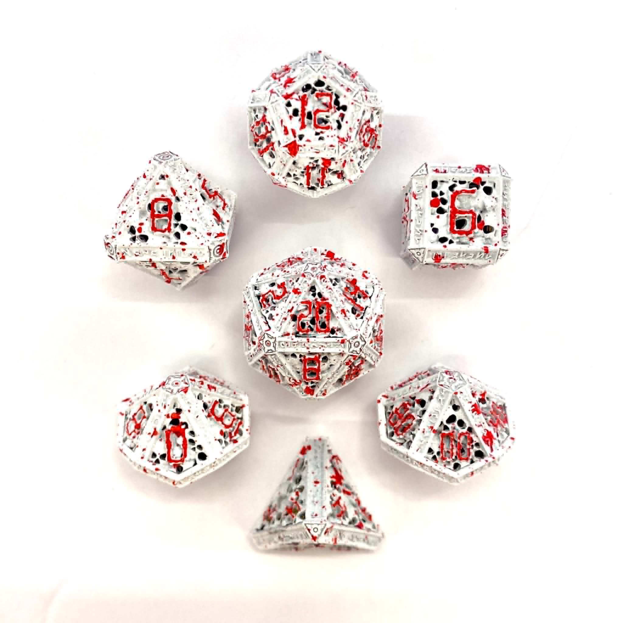 Hollow Metal Necromancer Dice Set - White w/Blood Splatter