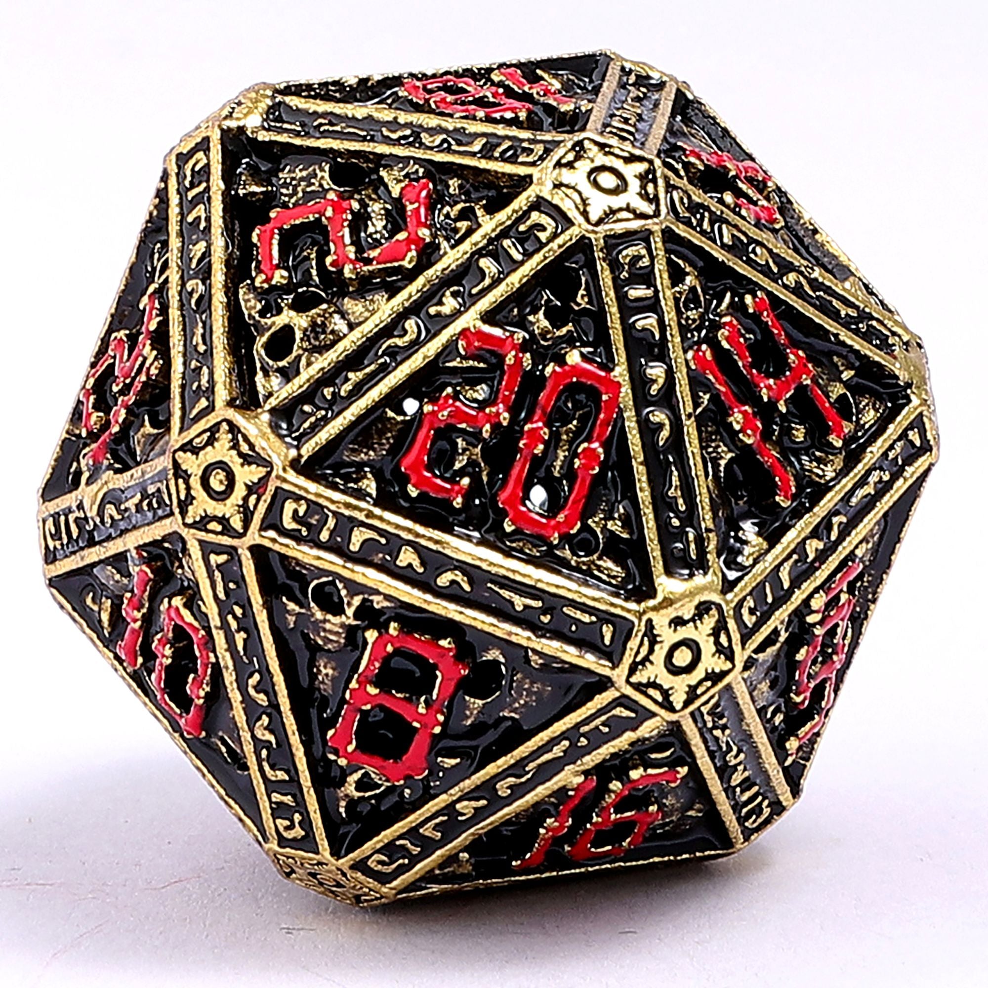 Hollow Metal Necromancer Dice Set - Gold w/Red