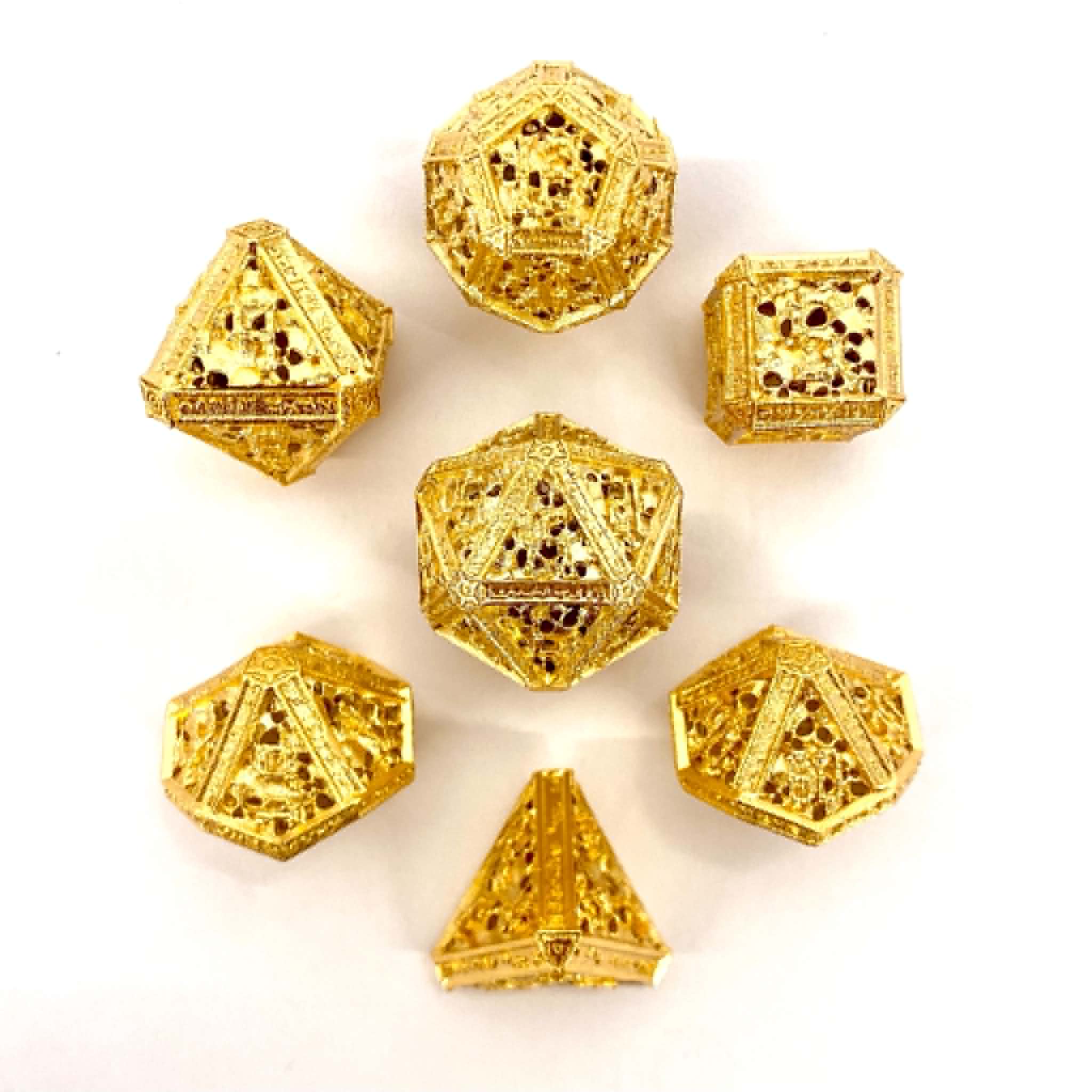 Hollow Metal Necromancer Dice Set - 24k Gold Plated